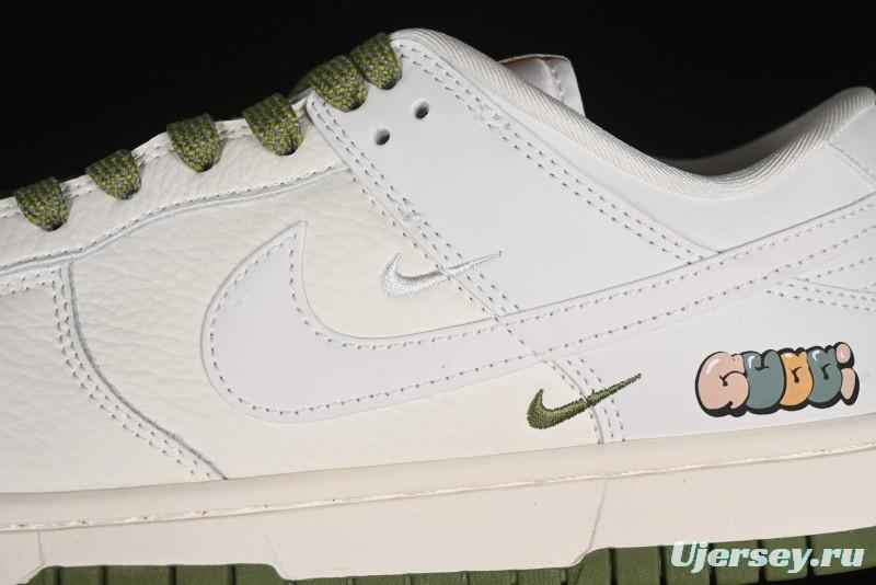 Nike SB Dunk Low Gucci Collaboration - Off White with Green Swoosh Anniversary High-End Custom Low-Top Casual Skate Shoes - KK1888-007