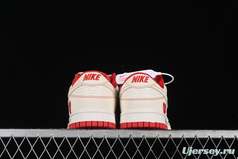 Nike SB Dunk Low Comme des Garcons Collaboration - Off-White Small Red Hook Anniversary High-End Custom Low-Top Casual Skate Shoes - KK1688-100