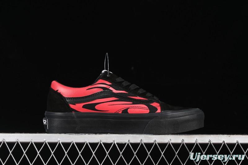 Vans Knu Skool High Street American Retro Canvas Skate Shoes in Black Red - VN0009BCRTU
