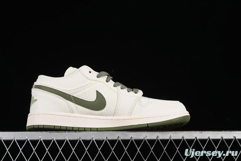 Nike Air Jordan 1 Low AJ1 Gucci Collaboration - Beige Green Knit High-End Custom Retro Basketball Shoes - DM5688-103