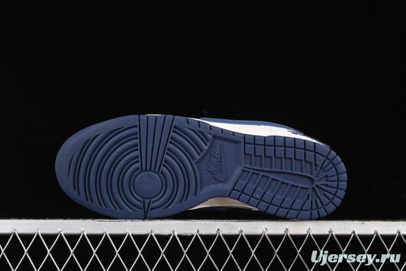 Nike SB Dunk Low Stussy Collaboration - Off White with Big Blue Swoosh Anniversary High-End Custom Low-Top Casual Skate Shoes - XY1688-009