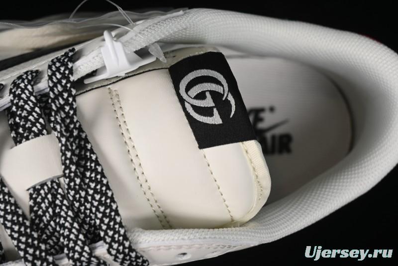 Nike Travis Scott x Fragment Design x Air Jordan 1 Low OG SP AJ1 Gucci Collaboration - Black Grey Pattern Low Top Casual Sneakers - XY2688-117