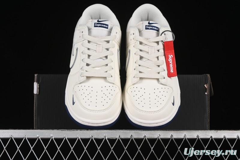 Nike SB Dunk Low Supreme Collaboration - Off White Navy Swoosh Anniversary Custom Low-Top Casual Skate Shoes - DJ2024-013