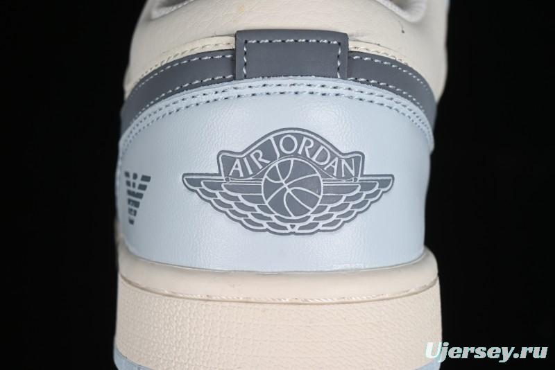 Nike Air Jordan 1 Low Retro Basketball Shoes - Giorgio Armani Collaboration Ice Blue - WG8850-012