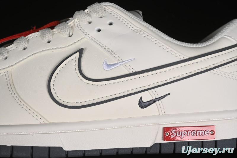 Nike SB Dunk Low Supreme Collaboration - Beige Grey Swoosh Anniversary Customized Low-Top Casual Skate Shoes - DJ2024-014