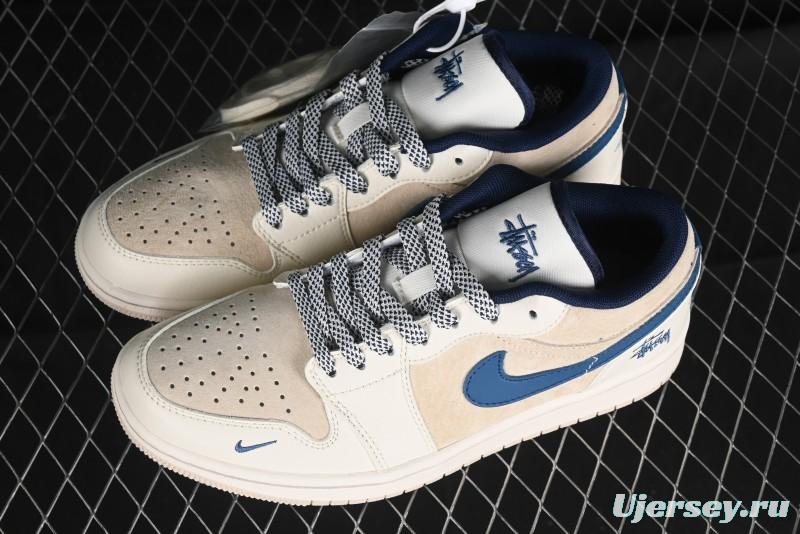 Nike Air Jordan 1 Low Stussy Collaboration - Light Beige Retro Basketball Shoes - SJ9950-027
