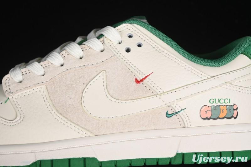 Nike SB Dunk Low Gucci Collaboration - Custom White Swoosh Leather Patch Anniversary Edition Low-Top Casual Skate Shoes - KK1688-052