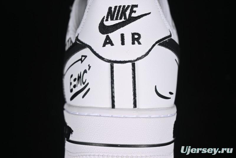 Nike Air Force 1 '07 Low Custom Casual Sneakers with Black and White Manga-Style Hand-Drawn Function Formulas - CT7724-111