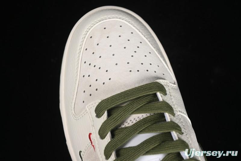Nike SB Dunk Low Supreme Collaboration - Double Swoosh Beige Dark Green Anniversary High-End Custom Low-Top Casual Skate Shoes - XX2025-689