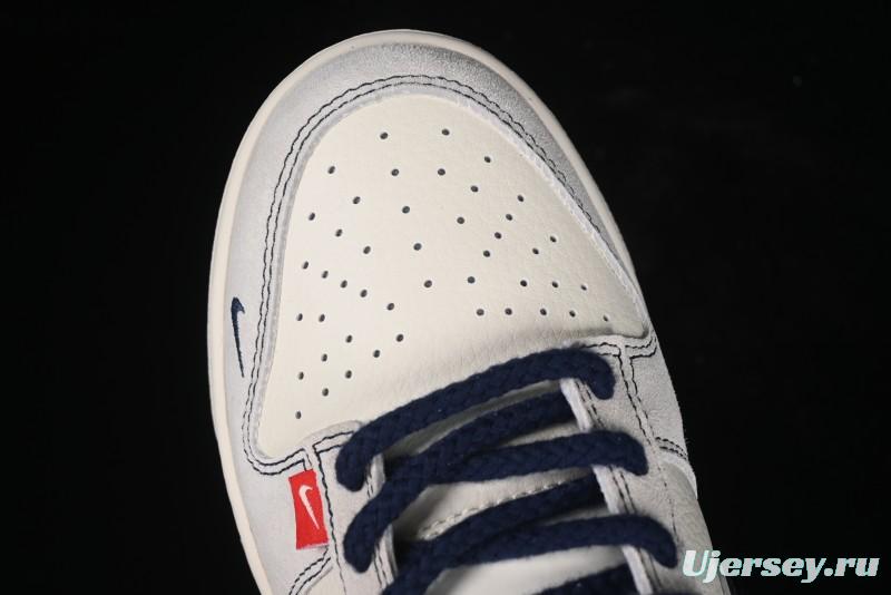 Nike SB Dunk Low The North Face Collaboration - Grey Pigskin Navy Swoosh Anniversary Custom Low-Top Casual Skate Shoes - SJ1089-012