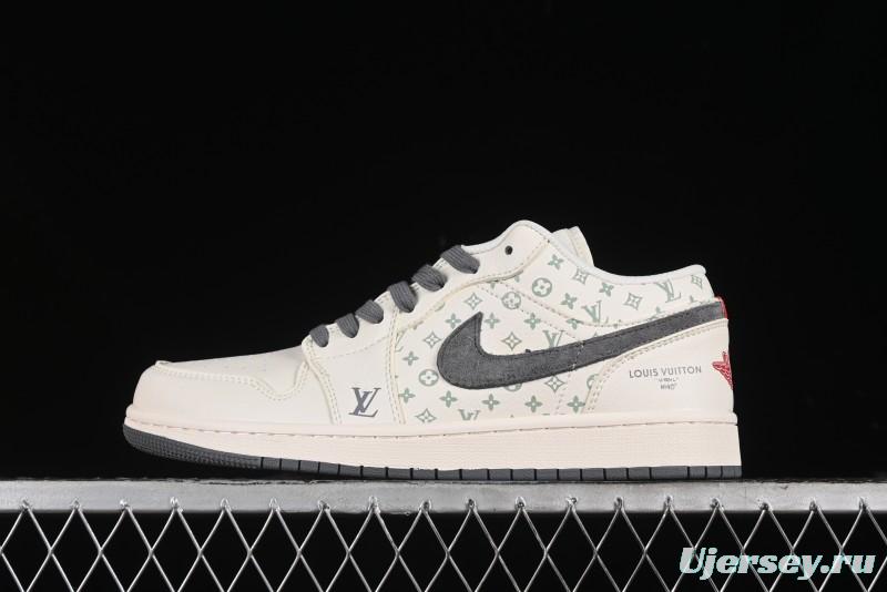 Nike Air Jordan 1 Low LV Collaboration Print Off-White Retro Basketball Shoes - WG8850-010
