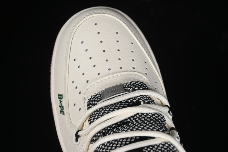 Nike Air Force 1 '07 Low Bape Collaboration - Beige Green Gum Pull Tab Casual Sneakers SJ1198-100