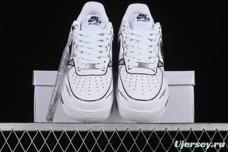 Nike Air Force 1 '07 Low Custom Casual Sneakers with Black and White Manga-Style Hand-Drawn Function Formulas - CT7724-111