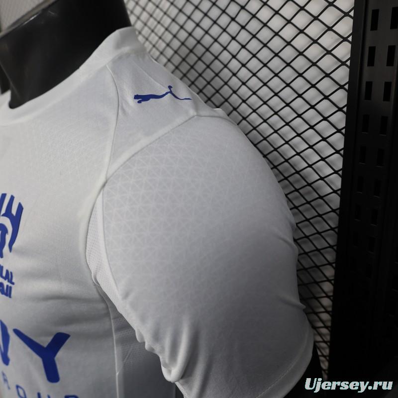 Player Version 25/26 Al-Hilal Away White with Blue Details and SAVVY Games Group Sponsor Jersey