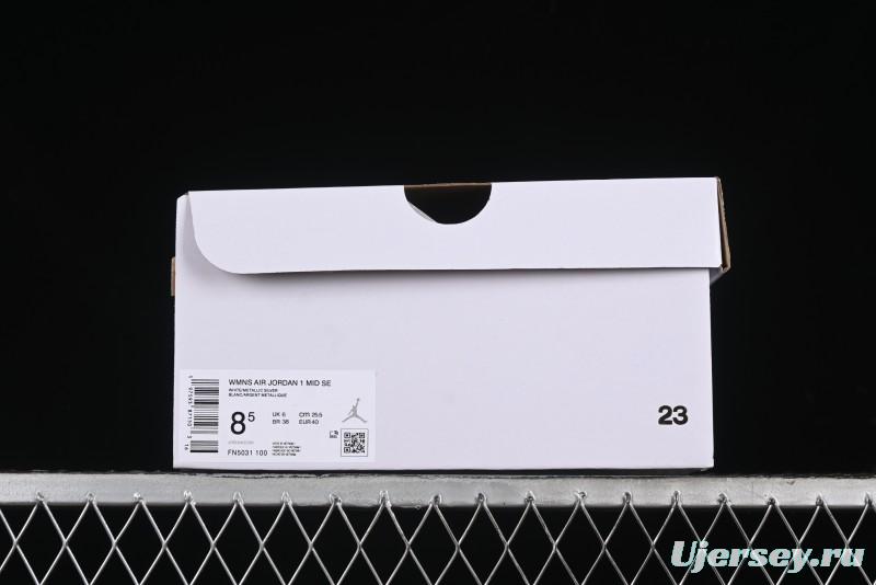 Nike Air Jordan 1 Mid Basketball Shoes Silver White - FN5031-100