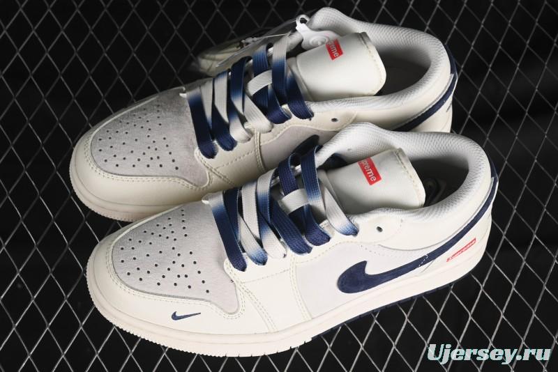 Nike Air Jordan 1 Low Supreme Collaboration - Deep Blue Two-Tone Sole Retro Basketball Shoes - SJ9950-020