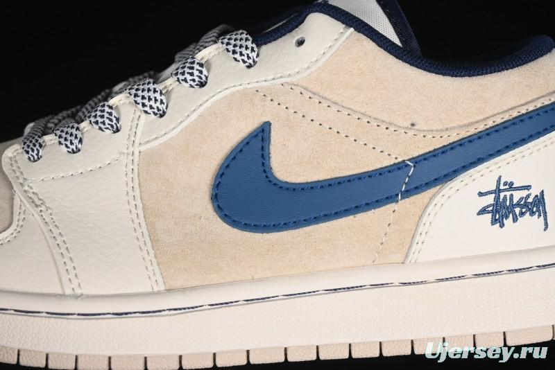 Nike Air Jordan 1 Low Stussy Collaboration - Light Beige Retro Basketball Shoes - SJ9950-027