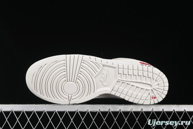 Nike SB Dunk Low Comme des Garçons Collaboration - Pigskin White Swoosh Anniversary Custom Low-Top Casual Skate Shoes - KK1333-004