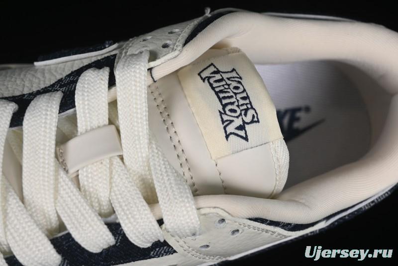 Nike SB Dunk Low LV Collaboration - Denim Print Swoosh Anniversary High-End Custom Low-Top Casual Skate Shoes - XB3802-360