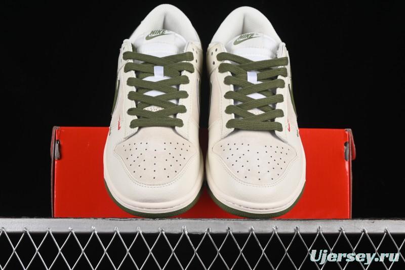 Nike SB Dunk Low Supreme Collaboration - Double Swoosh Beige Dark Green Anniversary High-End Custom Low-Top Casual Skate Shoes - XX2025-689