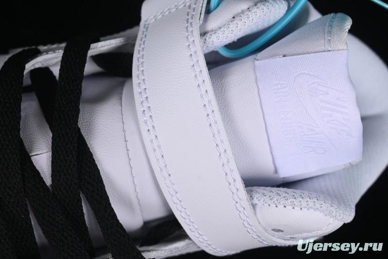 Nike Air Force 1 '07 Mid Casual Sneakers in White/Grey/Black with Hand-Painted Cracked Swoosh Shadow Detail - CW2289-111