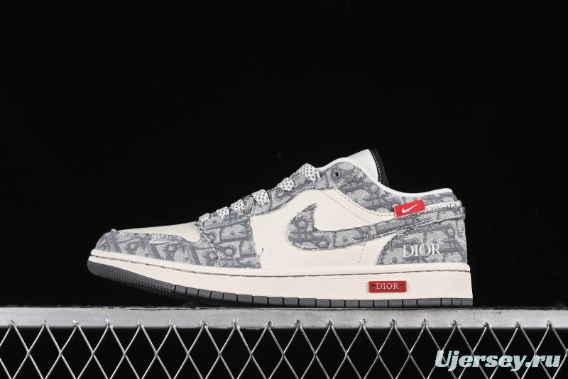 Nike Air Jordan 1 Low AJ1 Dior Collaboration - Grey Blue Red Label Retro Basketball Shoes - SJ9950-037