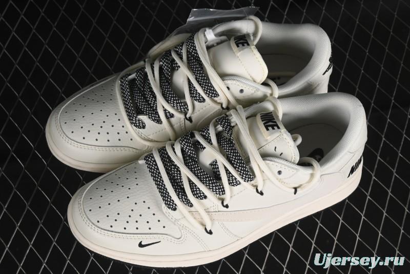 Nike Travis Scott x Fragment Design x Air Jordan 1 Low OG SP AJ1 Black Logo Drawstring Low-Top Casual Sneakers - SJ0086-135