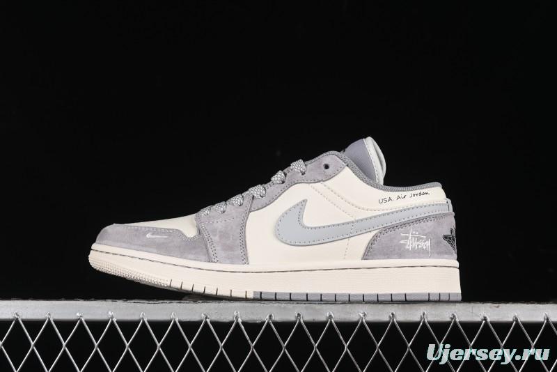 Nike Air Jordan 1 Low Stussy Collaboration - Light Bone Grey Dual-Tone Premium Custom Retro Basketball Shoes - SJ9950-045