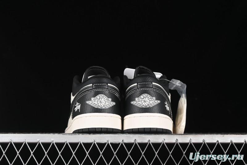 Nike Air Jordan 1 Low Stussy Collaboration - Black Sail Stitched Retro Basketball Shoes - CF3688-023