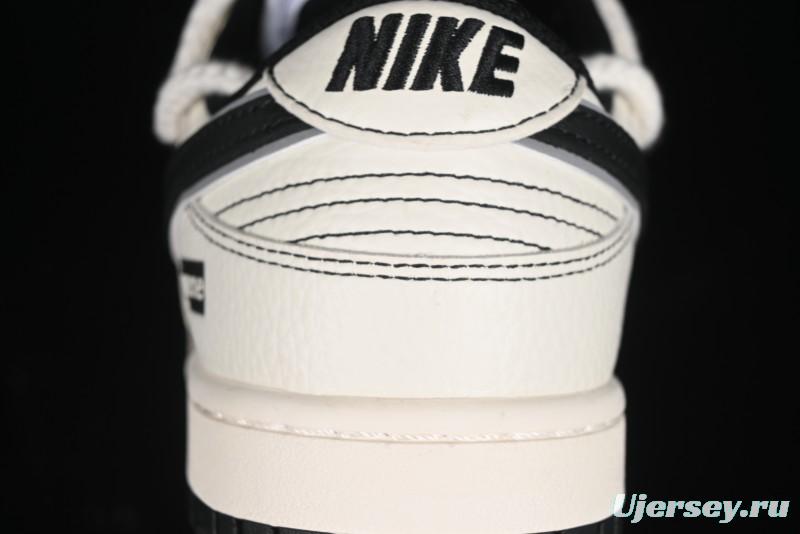 Nike SB Dunk Low Supreme Collaboration - Beige Black Mini Swoosh Anniversary Customized Low-Top Casual Skate Shoes - XX2025-566