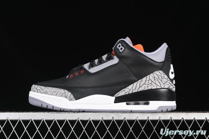 Nike Air Jordan 3 Retro Black Cement Sneakers with Visible Air Cushion - DN3707-010