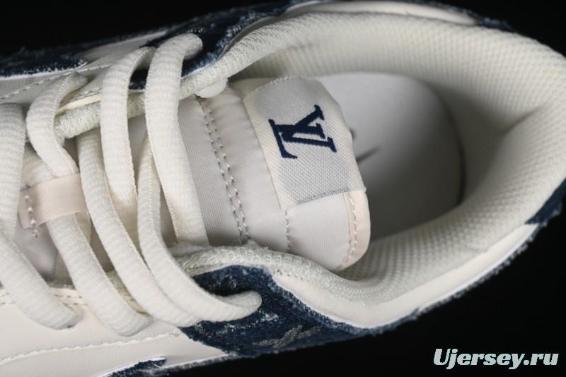 Nike SB Dunk Low LV Collaboration - Dark Blue Denim White Blue Swoosh Anniversary High-End Custom Low-Top Casual Sneakers - DJ2024-008