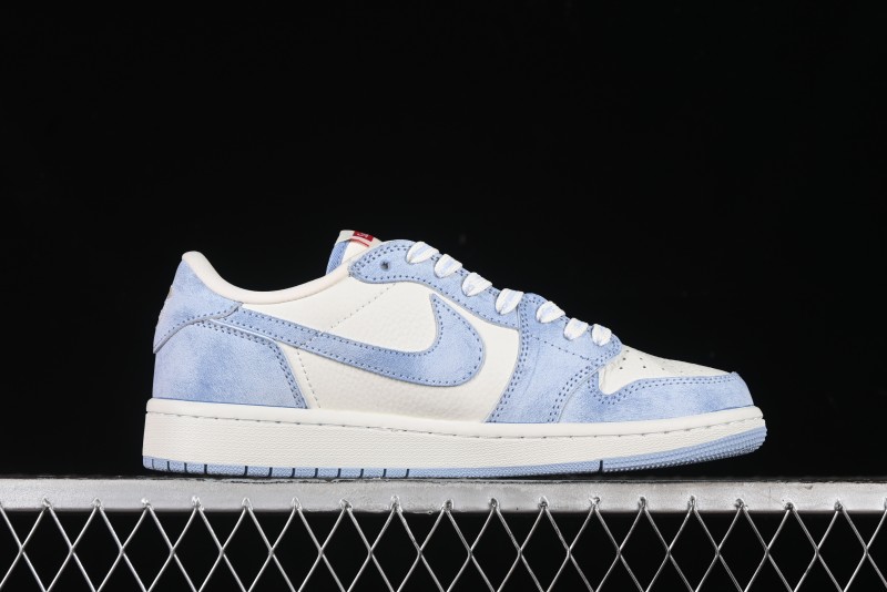 Nike Travis Scott x Fragment Design x Air Jordan 1 Low OG SP AJ1 Supreme Collaboration - Tie-Dye Blue Low-Top Casual Sneakers - CH6336-010