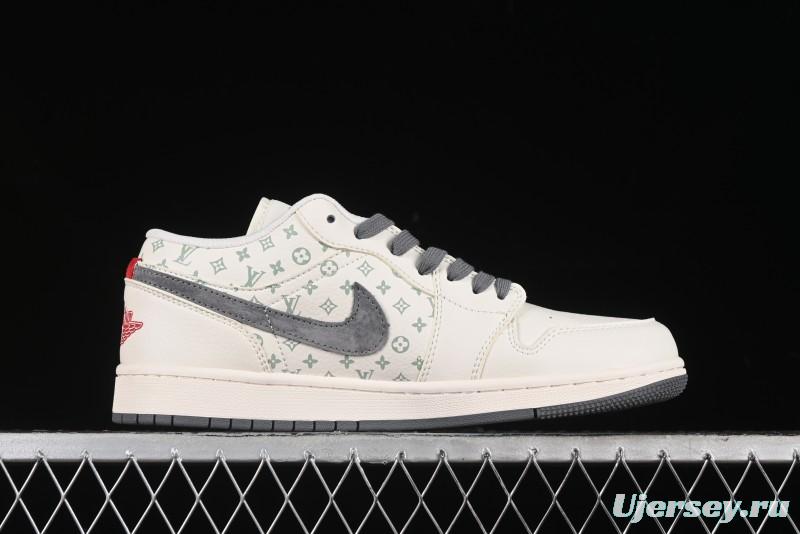 Nike Air Jordan 1 Low LV Collaboration Print Off-White Retro Basketball Shoes - WG8850-010