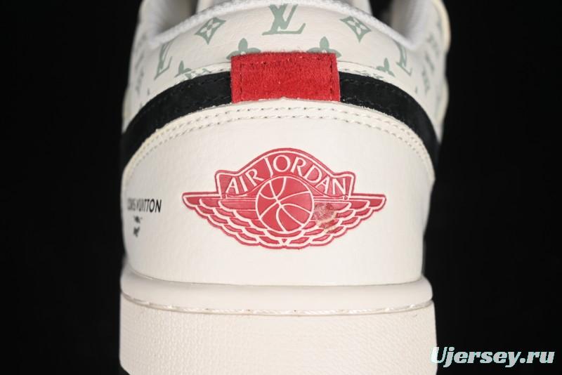 Nike Air Jordan 1 Low AJ1 LV Collaboration - Printed Dark Blue Swoosh High-End Custom Retro Basketball Shoes - WG8850-009