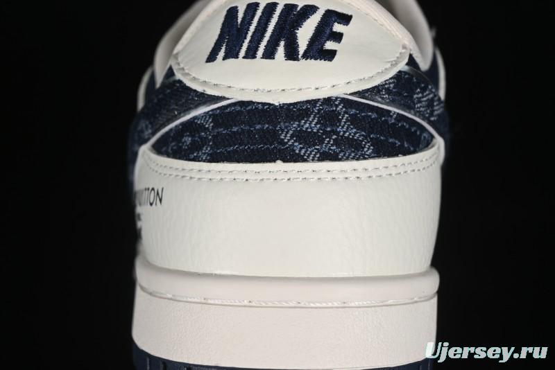 Nike SB Dunk Low LV Collaboration - Denim Print Swoosh Anniversary High-End Custom Low-Top Casual Skate Shoes - XB3802-360