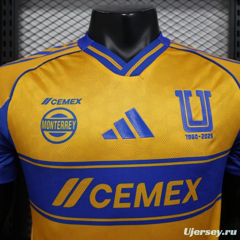 Player Version 25/26 Tigres UANL Home Yellow with Blue Stripes Jersey