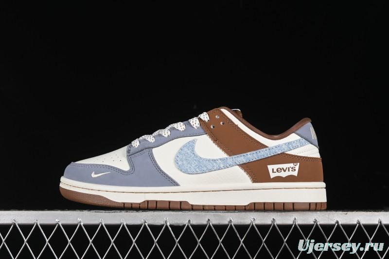 Nike SB Dunk Low Levi's Collaboration - White Grey Brown Anniversary Customized Low-Top Casual Sneakers - JH8310-958