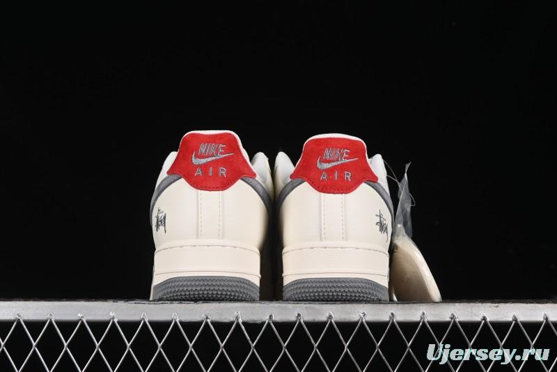 Nike Air Force 1 '07 Low Stussy Collaboration - English Beige Grey Red Low-Top Casual Sneakers - XZ3318-567
