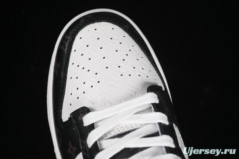 Nike SB Dunk Low LV Collaboration - Embossed White Black Print Anniversary High-End Custom Low-Top Casual Sneakers - DQ1098-361