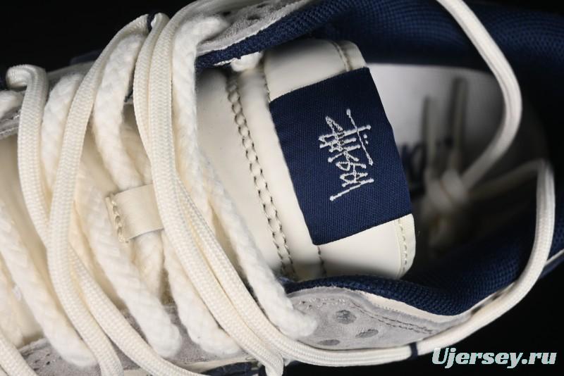 Nike SB Dunk Low Stussy Collaboration - Lace-Up Off White Navy Swoosh Anniversary High-End Custom Low-Top Casual Sneakers - SJ2068-308