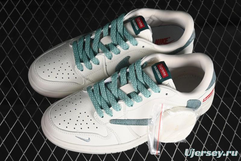 Nike Travis Scott x Fragment Design x Air Jordan 1 Low OG SP AJ1 Supreme Collaboration - Green Canvas Swoosh Low-Top Casual Sneakers - JH6088-706