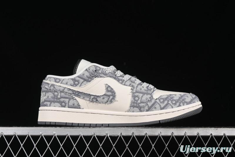 Nike Air Jordan 1 Low AJ1 Dior Collaboration - Grey Blue Red Label Retro Basketball Shoes - SJ9950-037