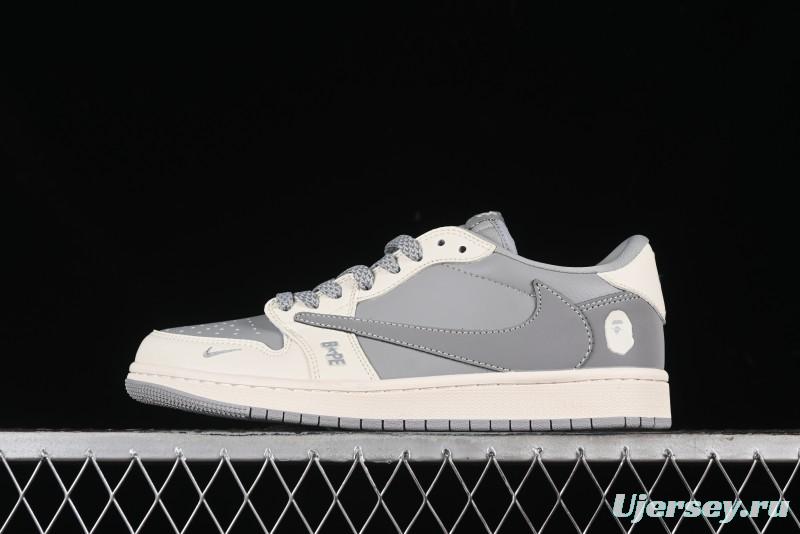 Nike Travis Scott x Fragment Design x Air Jordan 1 Low OG SP AJ1 Bape Collaboration - Moon Shadow Grey Low Top Casual Sneakers BB6511-625