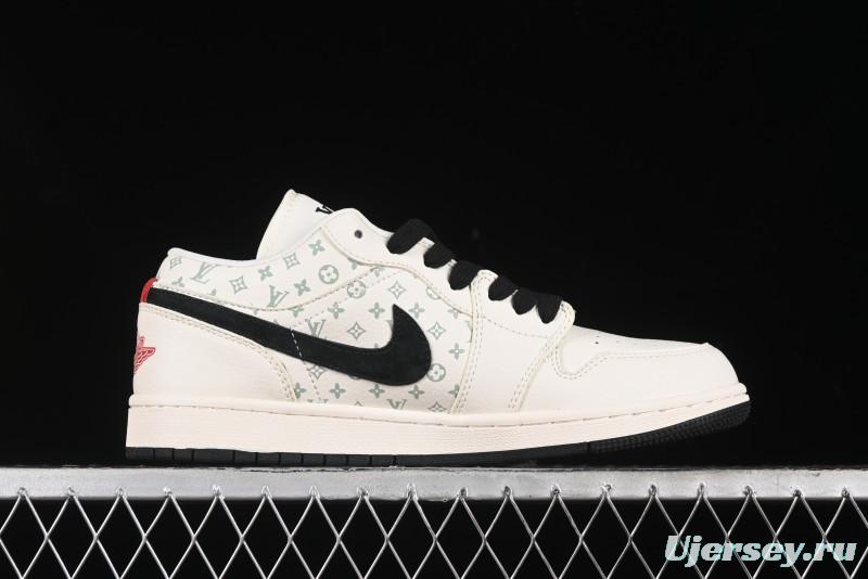 Nike Air Jordan 1 Low AJ1 LV Collaboration - Printed Dark Blue Swoosh High-End Custom Retro Basketball Shoes - WG8850-009