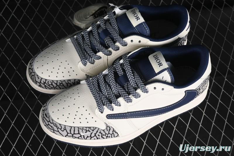 Nike Travis Scott x Fragment Design x Air Jordan 1 Low OG SP AJ1 Retro Sneakers with Stone Pattern - CF3688-029