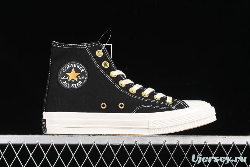 Converse Chuck 1970s High-Top Sneakers with Gold Star Accents and Classic Black & White Design - A12462C