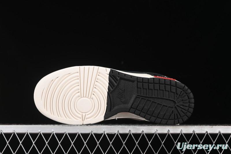 Nike SB Dunk Low Supreme x Stussy Triple Collaboration - Black White Black Swoosh Anniversary Custom Low Top Casual Skate Shoes - SJ2068-300
