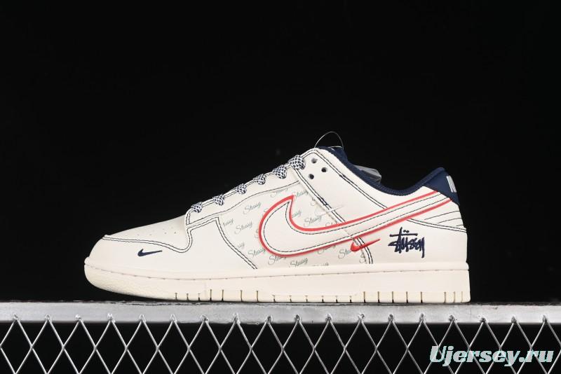 Nike SB Dunk Low Stussy Collaboration - Black Red Bunny Anniversary Custom Low-Top Casual Sneakers - XY1688-012