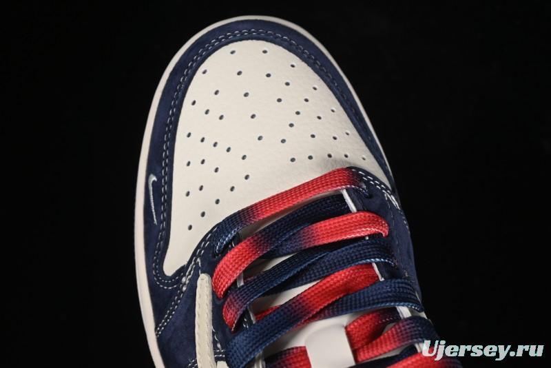 Nike Travis Scott x Fragment Design x Air Jordan 1 Low OG SP AJ1 Supreme Collaboration - Deep Blue Red Culture Casual Sneakers - XY2688-122